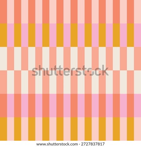Bold Seamless Pattern with a colorful geometric grid of vertical stripes. Abstract Colorful Geometric Grid Texture. Retro Blocky Plaid Vector Background