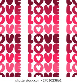 Bold seamless vector pattern of alternating shades of  word "LOVE", stylized pop art design. Perfect for Valentine's Day or retro textile print.