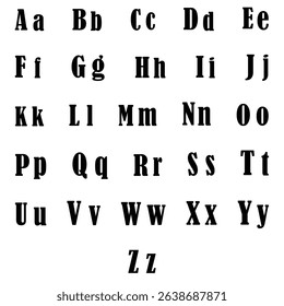 Bold serif alphabet. Classic font icon. Vintage letter form. Vector text element.