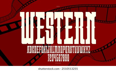 Bold serif condensed typeface in old vintage American style, wild west, saloon and western style modern new vector tall font for logos and emblems, display font for posters and headlines.