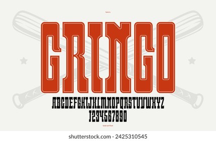 Bold serif typeface in old vintage American style, wild west, saloon and western style modern new vector font for logos and emblems, display font for posters and headlines, titles and slogans.