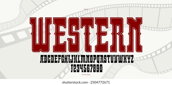 Bold serif typeface in old vintage American style, wild west, saloon and western style modern new vector font for logos and emblems, display font for posters and headlines, titles and slogans.