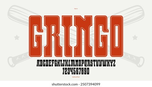 Bold serif typeface in old vintage American style, wild west, saloon and western style modern new vector font for logos and emblems, display font for posters and headlines, titles and slogans.