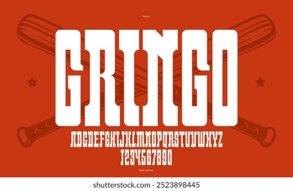 Negrito serif fonte em estilo antigo vintage americano, oeste selvagem, salão e estilo ocidental nova fonte vetor moderna para logotipos e emblemas, fonte de exibição para cartazes e manchetes, títulos e slogans.