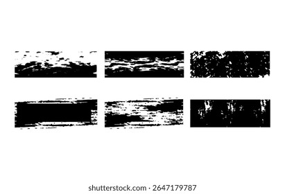 Um conjunto arrojado de texturas de pincel retangular grunge com bordas ásperas e angustiadas, perfeito para cartazes, banners, capas de álbuns e projetos de design urbano moderno. Ideal para vintage e imagens nervosas