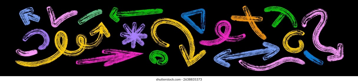 A bold set of organic grunge shapes featuring curved lines, dots, and geometric elements in Memphis style. Includes swirled brush strokes, both curly and straight lines