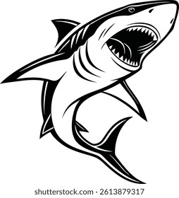 Bold Shark Vector Illustration Aggressive Black and White Marine Design | Shark Vector