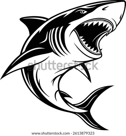 Bold Shark Vector Illustration Aggressive Black and White Marine Design | Shark Vector