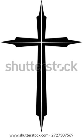Bold Sharp Edged Christian Cross Religious Symbol Isolated On White Background