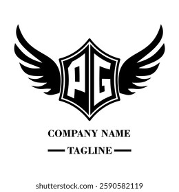  bold shield logo with wings, customizable with letters A to Z. Perfect for brands seeking a powerful symbol of strength, freedom, and ambition
