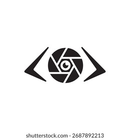 Bold shutter symbol. Simple circular aperture, minimal logo for photography.