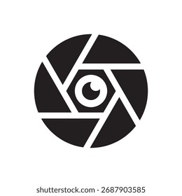 Bold shutter symbol. Simple circular aperture, minimal logo for photography.