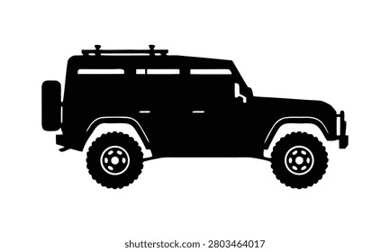 Bold side-view silhouette of  Off road 4x4 vehicle with and black vector illustration.