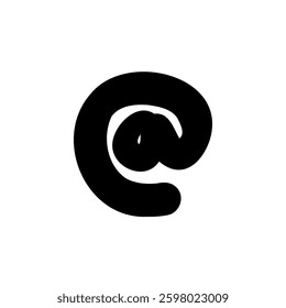 Bold at sign symbol in hand drawn style. Vector illustration isolated on white background. For typography, font, shop, logo, alphabet, sales, signboard, education, branding, presentation.