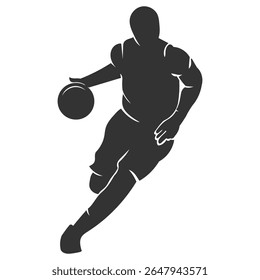 A bold silhouette of a basketball player dribbling swiftly, illustrating speed, coordination, and focus in the heat of the game.
