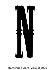 A bold silhouette in black and white representing the letter N.