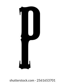 A bold silhouette in black and white representing the letter P.