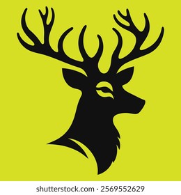 A bold silhouette of a deer's head and antlers