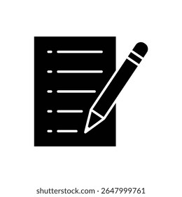 A bold silhouette of a document with a pencil, perfect for conveying writing, editing, or content creation.
