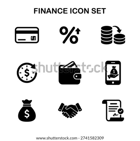 Bold Silhouette Finance and Payment Method Icon Set for Business Purpose