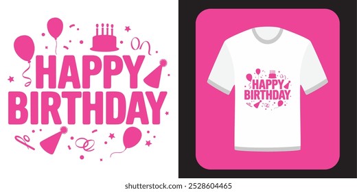 Bold Silhouette 'Happy Birthday' T-shirt Design