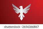 A bold silver Garuda eagle emblem with sharp geometric wings on a vibrant red background. Inspired by modern design and Indonesian independence symbolism. Ideal for flags, identity, or patriotism.