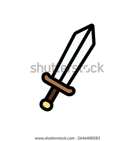 A bold silver sword in colored outline style with brown hilt and clean edges. Great for game weapons, combat icons, and knight-themed quests.
