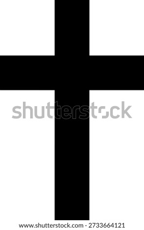 A bold, simple black silhouette of a Christian cross, a universally recognized symbol of faith, religion, and Christianity. Isolated on white.