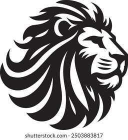 Bold and Simple Black and White Lion Face Line Art Design
