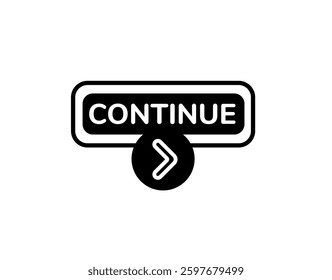 a bold, simple button design with the word continue and an arrow, signaling action for the next step.
