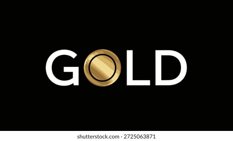 Eine gewagte und einfache Grafik mit dem Wort GOLD in stark weißer Typografie auf tiefschwarzem Hintergrund. Der Buchstabe "O" wird ersetzt durch
