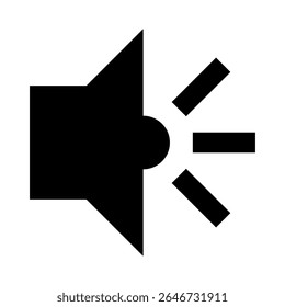 A bold, simple graphic representing a speaker emitting sound waves. This stark black and white icon conveys audio output, broadcasting, or a notification being played
