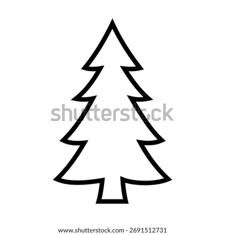 A bold, simple outline icon of a stylized evergreen or pine tree, often used as a Christmas tree symbol. Perfect for holiday design, winter season themes, nature graphics,
