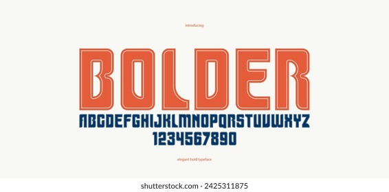 Bold simple sans serif display font for logos headers or slogans, vector thick and heavy geometric typeface, uppercase letters alphabet with numbers, poster and advertising.