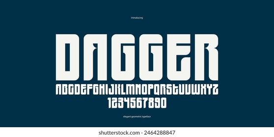 Fuente de visualización simple y audaz sin serif para encabezados o eslóganes de logotipos, tipo de letra geométrica gruesa y pesada de Vector, alfabeto de letras mayúsculas con números, póster y publicidad.