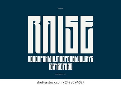 Bold simple sans serif display font for logos headers or slogans, vector thick and heavy geometric typeface, uppercase letters alphabet with numbers, tall and condensed version.
