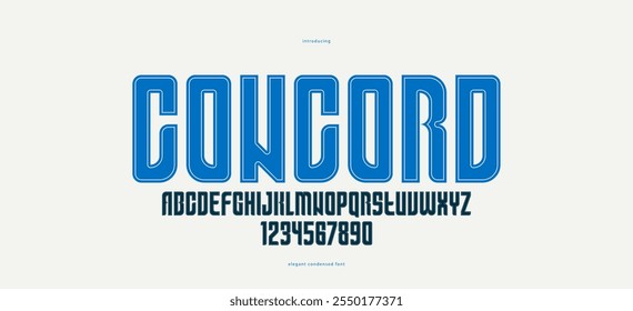 Fuente de visualización de sans serif simple y audaz para encabezados o eslóganes de logotipos, elegante tipografía geométrica de Vector grueso y hermoso, alfabeto de letras mayúsculas con números, póster y publicidad.