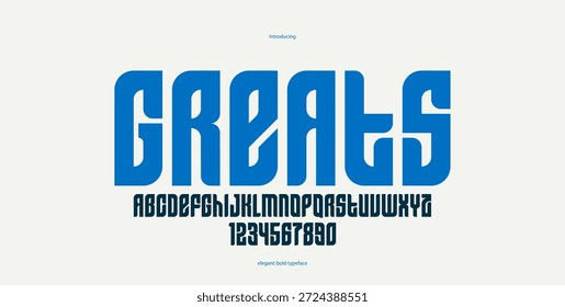 Bold simple sans serif display font para logotipos encabezados o eslóganes, Vector grueso y pesado geométrico typeface, letras mayúsculas alfabeto con números, cartel y publicidad.