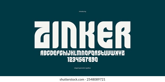 Bold simple sans serif elegant display font for logos headers or slogans, vector thick and beautiful geometric typeface, uppercase letters alphabet with numbers, poster and advertising.