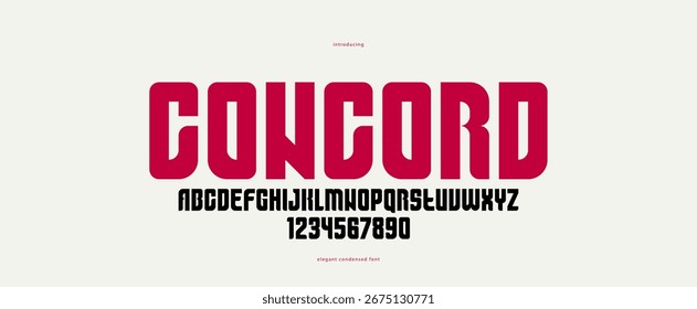 Bold simple sans serif elegante fuente de visualización para encabezados de logotipos o eslóganes, Vector grueso y hermosa tipografía geométrica, letras mayúsculas alfabeto con números, cartel y publicidad.