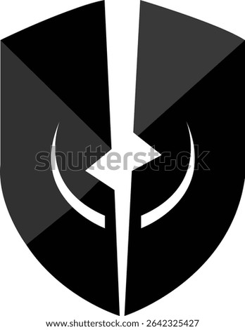 A bold and simple shield logo with a symmetrical split, symbolizing protection, strength, and stability.