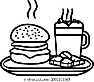 Bold, simple vector of hamburger, black line