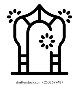 Bold and simple vector icon representing a festive archway with fireworks, perfect for projects related to celebrations, events, and festivities