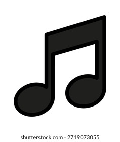 Un ícono de nota musical negro audaz y simplista que representa la música y la creatividad.