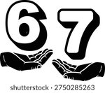bold Six Seven hand 67 PNG Cut File, Best 67 Trend Viral Internet Humor Viral 6 7 Funny Joke, 6 7 Hands Gen Alpha Trendy Printable tshirt, 67 Hands, Viral 6 7 Six Seven Funny Hands Meme vector