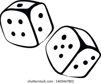 A bold sketch of two dice in black, vector, color drawing or illustration.