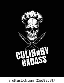  Bold skull in a chef's hat with crossed knives symbolizes culinary toughness and creativity. Perfect for chefs who bring fierce passion to their craft.