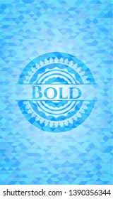 Bold sky blue emblem with mosaic background