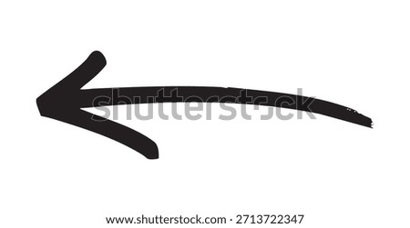 Bold, slightly curved brush stroke vector arrow pointing left. Excellent for web navigation, back buttons, and informal graphical annotations.
