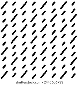 Bold small dash pattern. Seamless square abstract fashion print. Black graphic texture for noise. Organic scattered linear brush stroke diagonal  repeat wallpaper. Microbiology hatch tile illustration